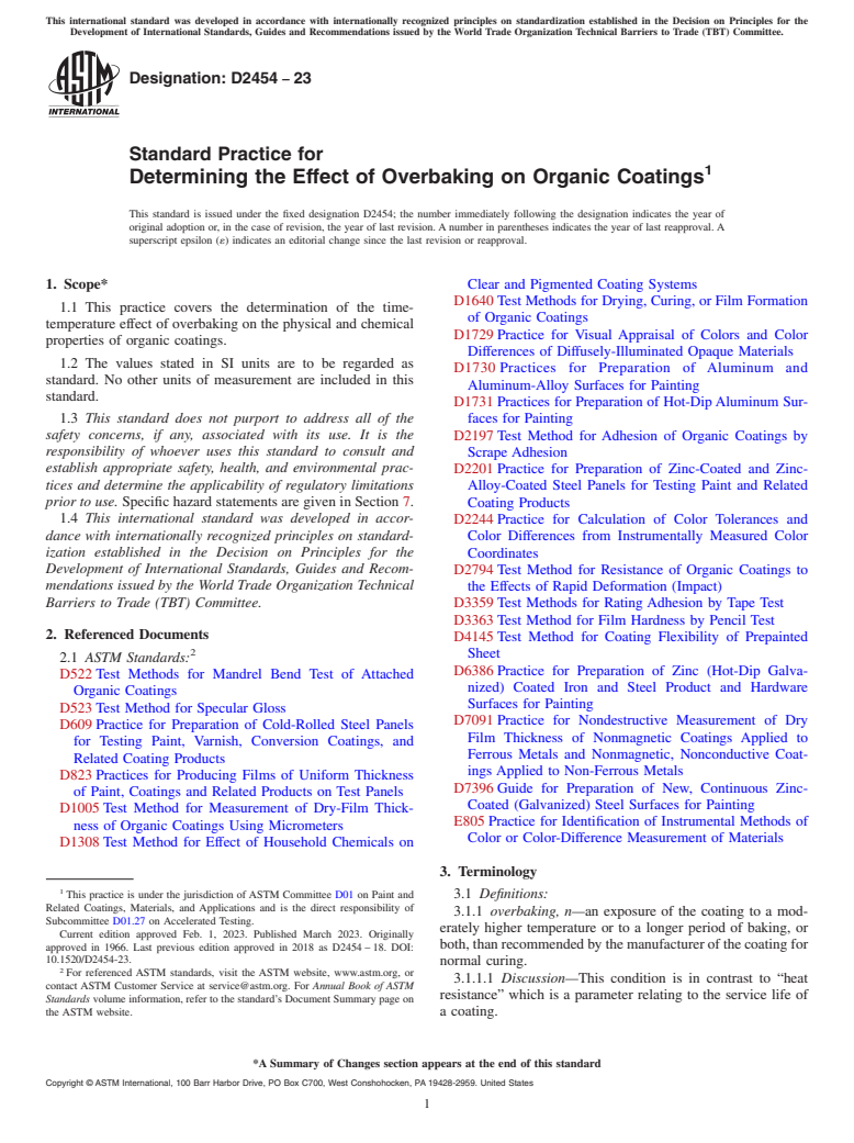 ASTM D2454-23 - Standard Practice for Determining the Effect of Overbaking on Organic Coatings