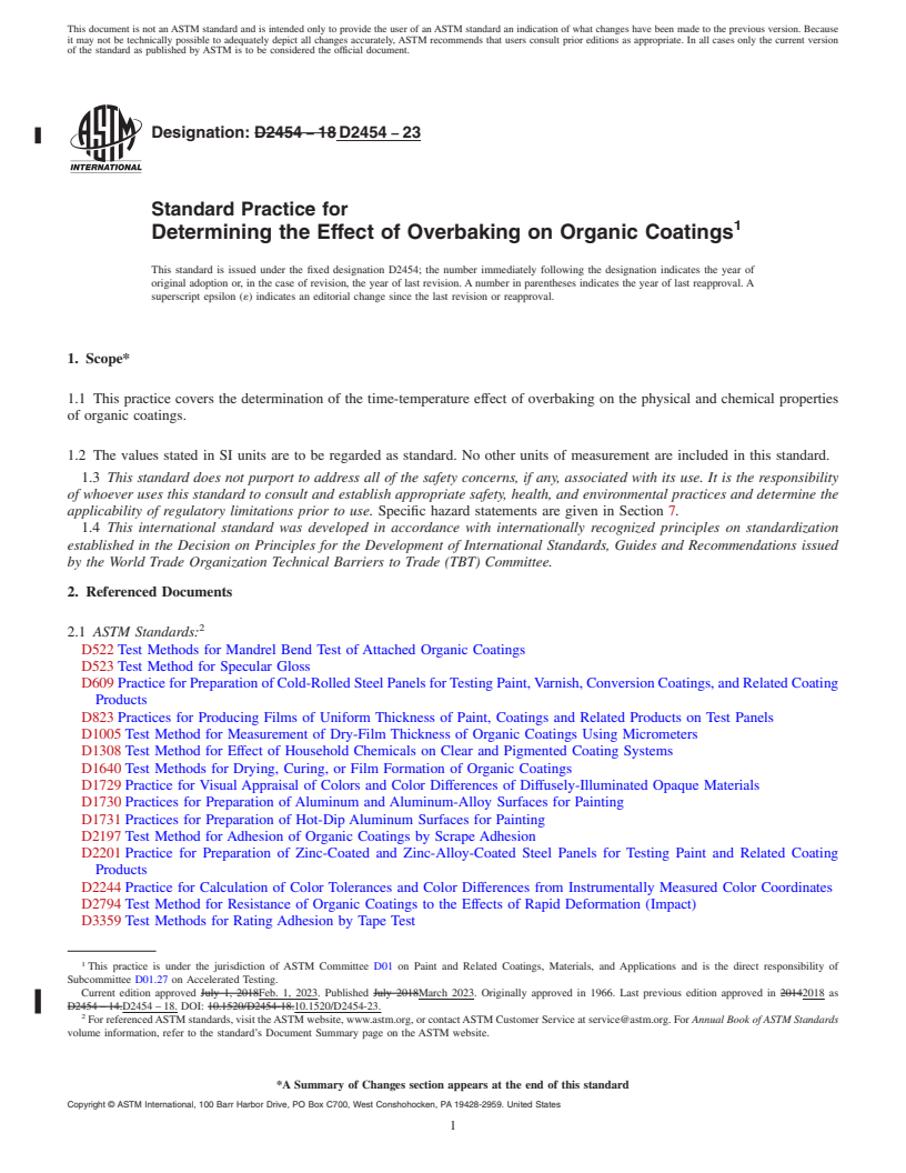 REDLINE ASTM D2454-23 - Standard Practice for Determining the Effect of Overbaking on Organic Coatings