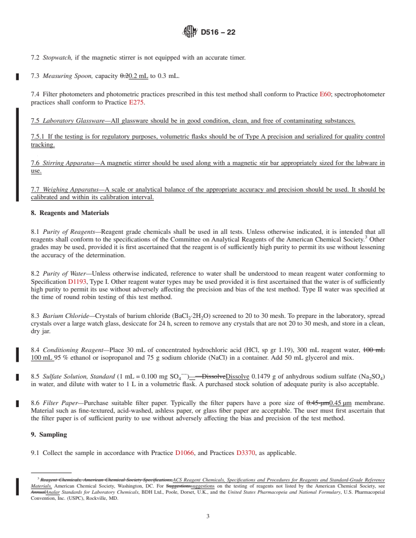 REDLINE ASTM D516-22 - Standard Test Method for  Sulfate Ion in Water