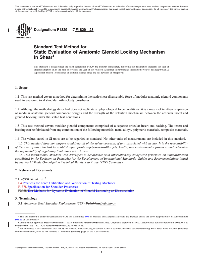 REDLINE ASTM F1829-23 - Standard Test Method for Static Evaluation of Anatomic Glenoid Locking Mechanism in  Shear