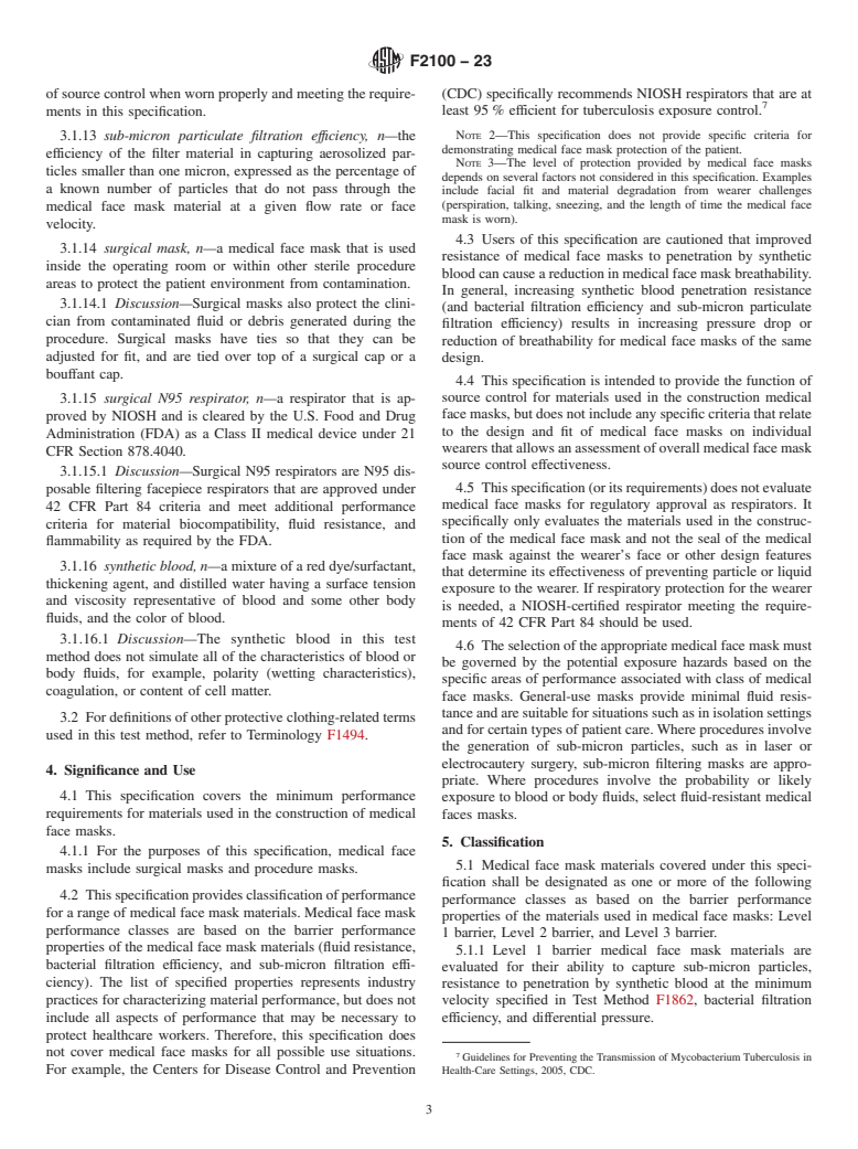 ASTM F2100-23 - Standard Specification for Performance of Materials Used in Medical Face Masks