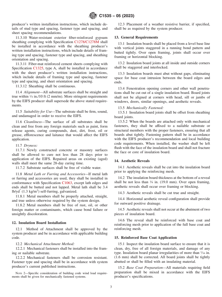 ASTM C1535-05(2023) - Standard Practice for  Application of Exterior Insulation and Finish Systems Class  PI