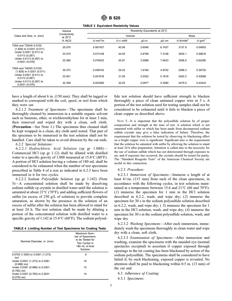 ASTM B520-93(1998)e1 - Standard Specification for Tin-Coated, Copper-Clad Steel Wire for Electronic Application