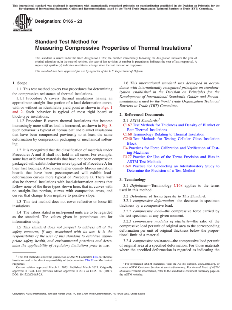 ASTM C165-23 - Standard Test Method for Measuring Compressive Properties of Thermal Insulations