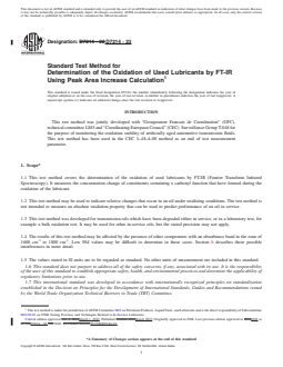 ASTM D7214-23 REDLINE ASTM D7214-23 - Standard Test Method for Determination of the Oxidation of Used Lubricants by FT-IR Using Peak Area Increase Calculation - Page 1 preview