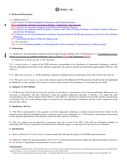 ASTM D7214-23 REDLINE ASTM D7214-23 - Standard Test Method for Determination of the Oxidation of Used Lubricants by FT-IR Using Peak Area Increase Calculation - Page 2 preview