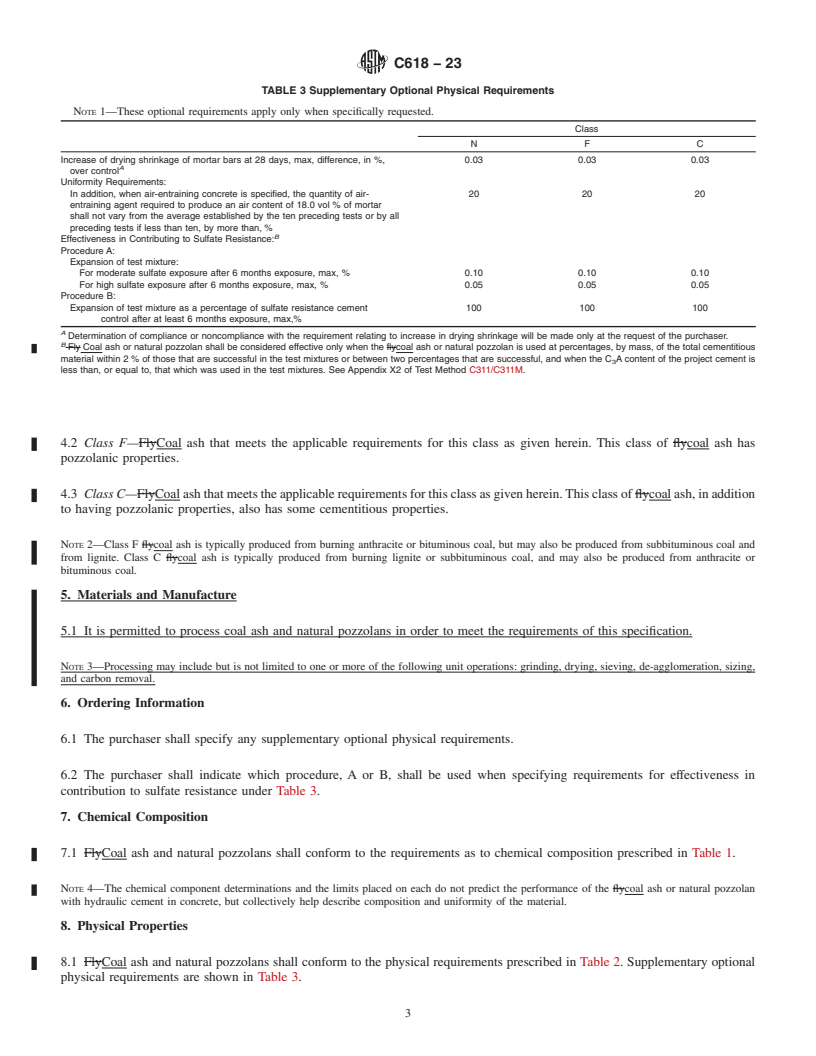 REDLINE ASTM C618-23 - Standard Specification for  Coal Ash and Raw or Calcined Natural Pozzolan for Use in Concrete