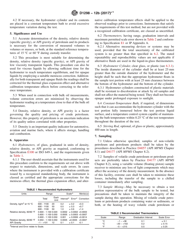 ASTM D1298-12b(2017)e1 - Standard Test Method for Density, Relative Density, or API Gravity of Crude Petroleum  and Liquid Petroleum Products by Hydrometer Method