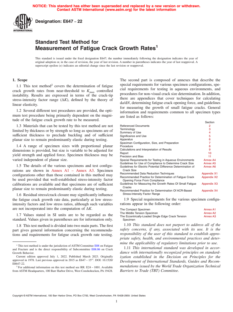 ASTM E647-22 - Standard Test Method for  Measurement of Fatigue Crack Growth Rates