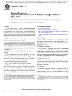 ASTM D6265-23 ASTM D6265-23 - Standard Practice for Separation of Contaminants in Polymers Using an Extruder Filter Test - Page 1 preview