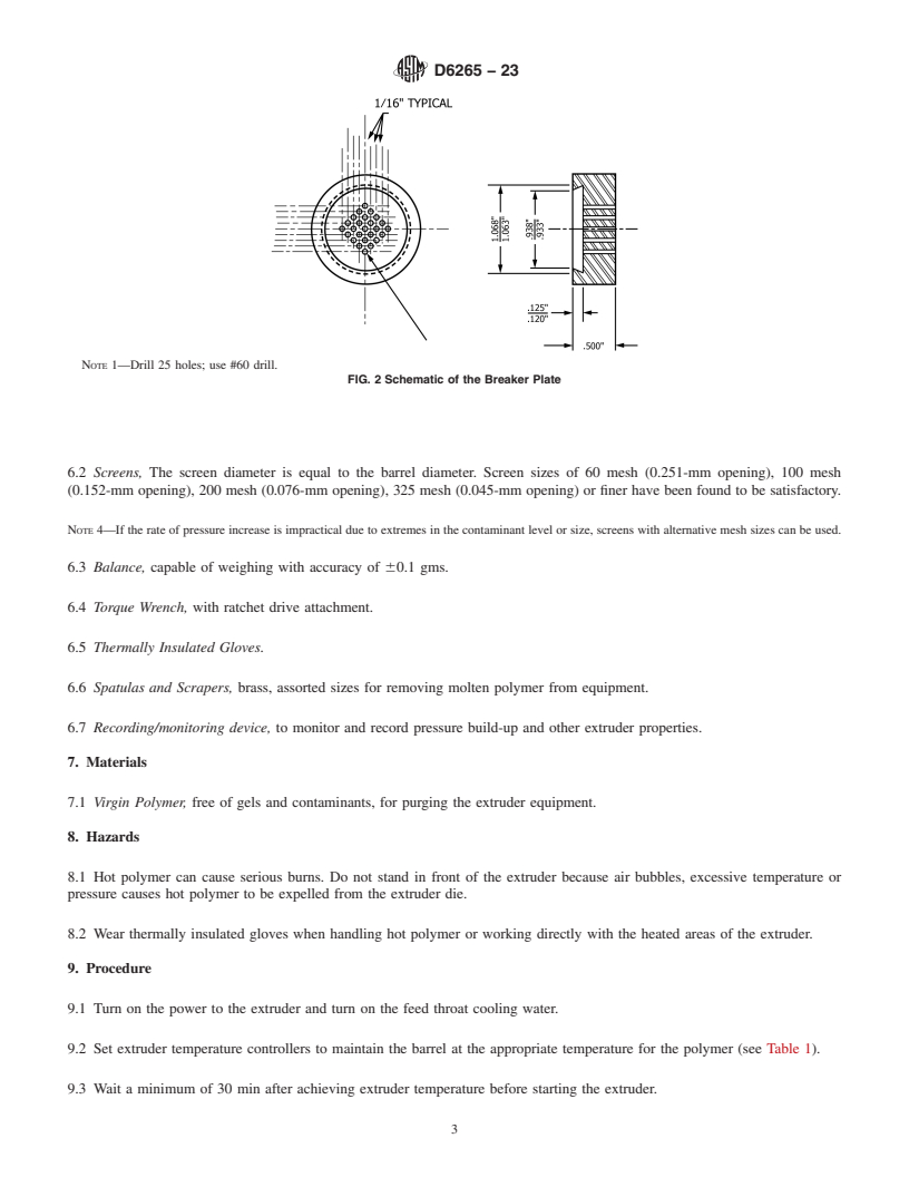 REDLINE ASTM D6265-23 - Standard Practice for Separation of Contaminants in Polymers Using an Extruder Filter  Test