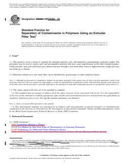 ASTM D6265-23 REDLINE ASTM D6265-23 - Standard Practice for Separation of Contaminants in Polymers Using an Extruder Filter Test - Page 1 preview