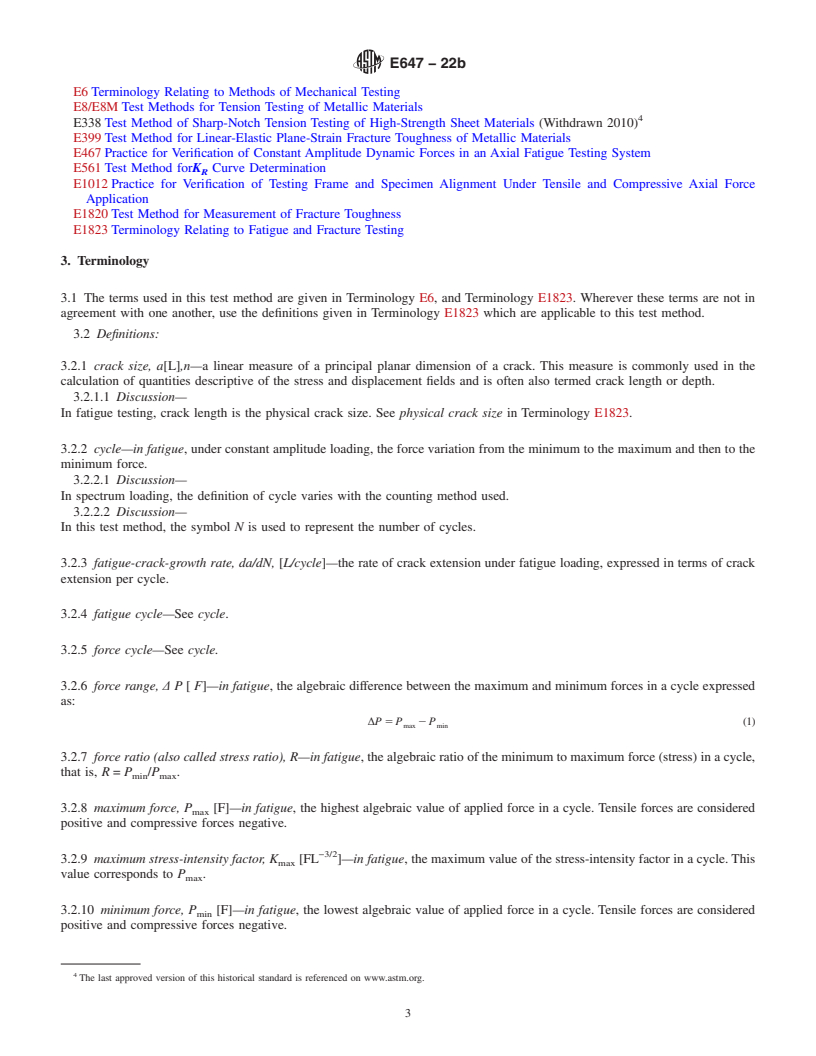 REDLINE ASTM E647-22b - Standard Test Method for  Measurement of Fatigue Crack Growth Rates