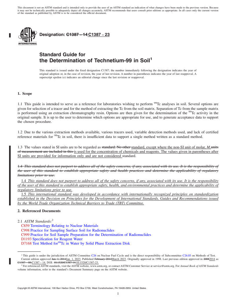 REDLINE ASTM C1387-23 - Standard Guide for  the Determination of Technetium-99 in Soil