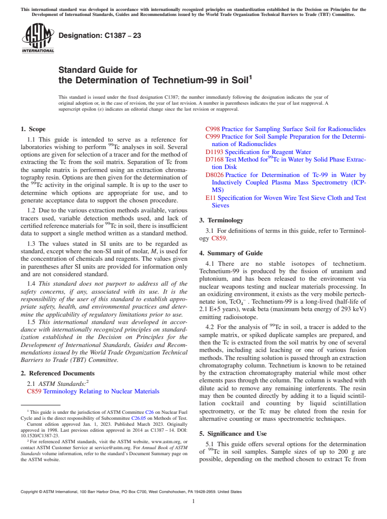 ASTM C1387-23 - Standard Guide for  the Determination of Technetium-99 in Soil