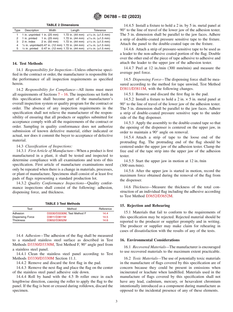 ASTM D6788-02(2023) - Standard Specification for  Repositionable Pressure-Sensitive Flags