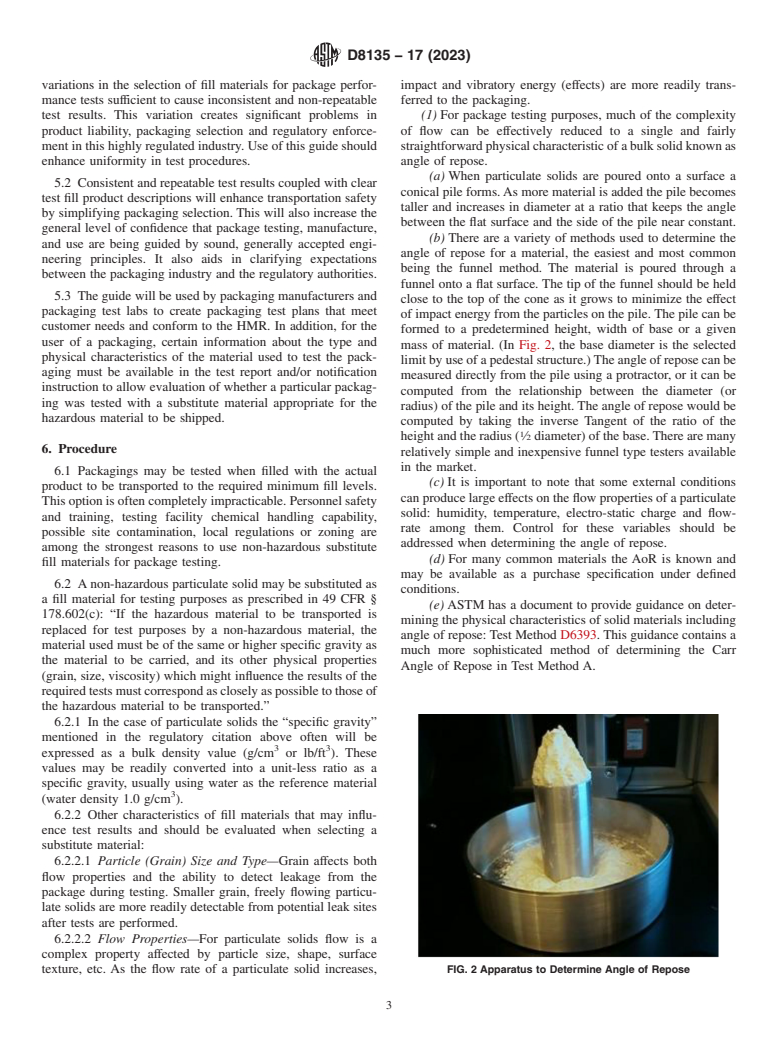 ASTM D8135-17(2023) - Standard Guide for Selection of Substitute, Non-hazardous, Particulate Solid Filling  Substances for Packagings Subjected to the United Nations Performance  Tests