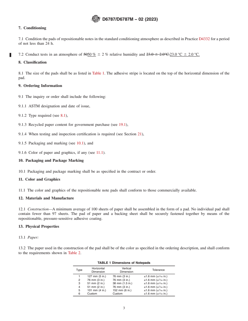 REDLINE ASTM D6787/D6787M-02(2023) - Standard Specification for  Repositionable Note Pad