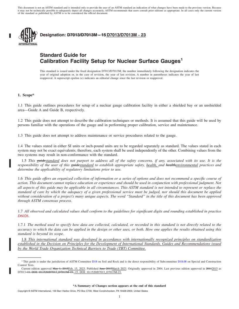 REDLINE ASTM D7013/D7013M-23 - Standard Guide for  Calibration Facility Setup for Nuclear Surface Gauges