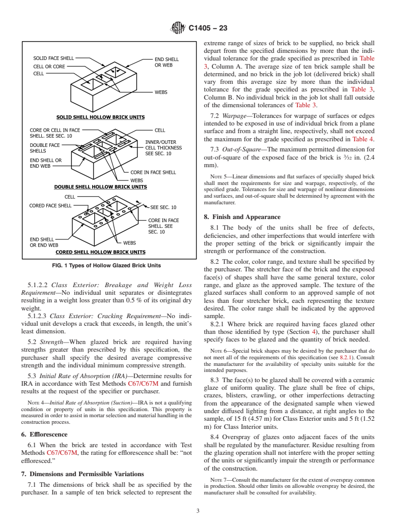 ASTM C1405-23 - Standard Specification for Glazed Brick (Single Fired, Brick Units)