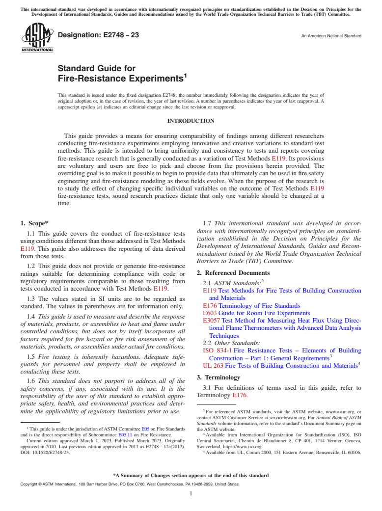 ASTM E2748-23 - Standard Guide for  Fire-Resistance Experiments