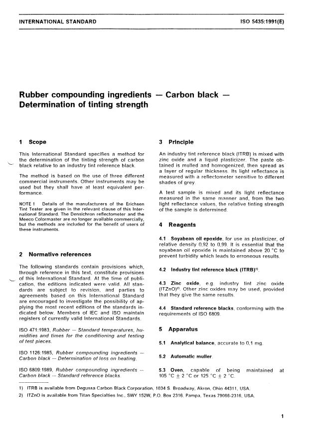 ISO 5435:1991 - Rubber compounding ingredients -- Carbon black -- Determination of tinting strength