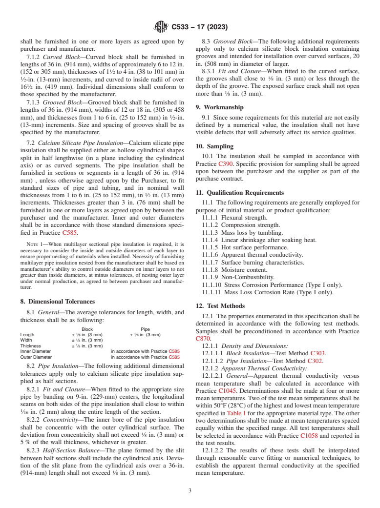 ASTM C533-17(2023) - Standard Specification for  Calcium Silicate Block and Pipe Thermal Insulation