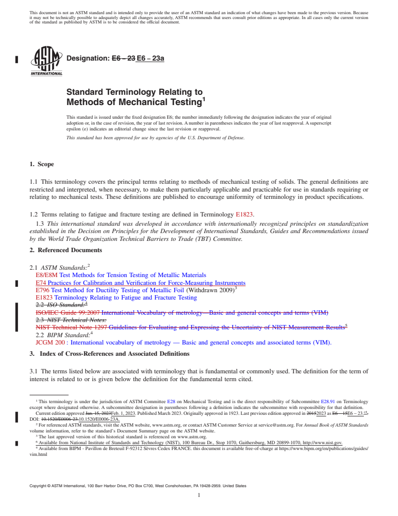 REDLINE ASTM E6-23a - Standard Terminology Relating to  Methods of Mechanical Testing