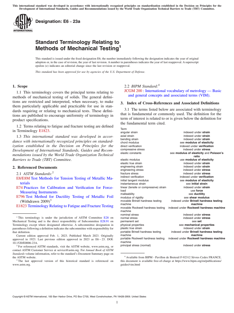 ASTM E6-23a - Standard Terminology Relating to  Methods of Mechanical Testing