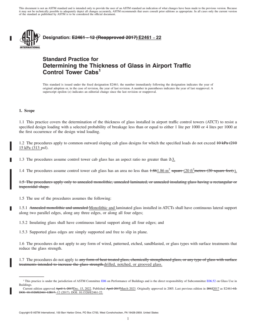 REDLINE ASTM E2461-22 - Standard Practice for Determining the Thickness of Glass in Airport Traffic Control  Tower Cabs