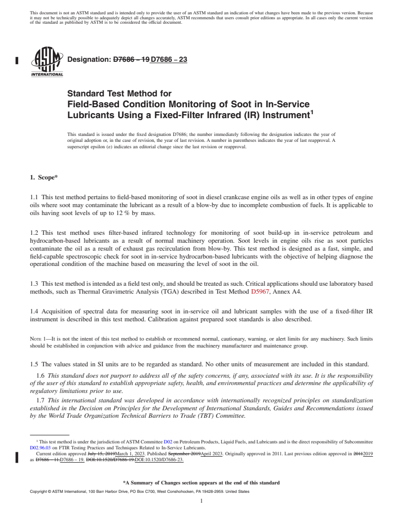 REDLINE ASTM D7686-23 - Standard Test Method for  Field-Based Condition Monitoring of Soot in In-Service Lubricants  Using a Fixed-Filter Infrared (IR) Instrument