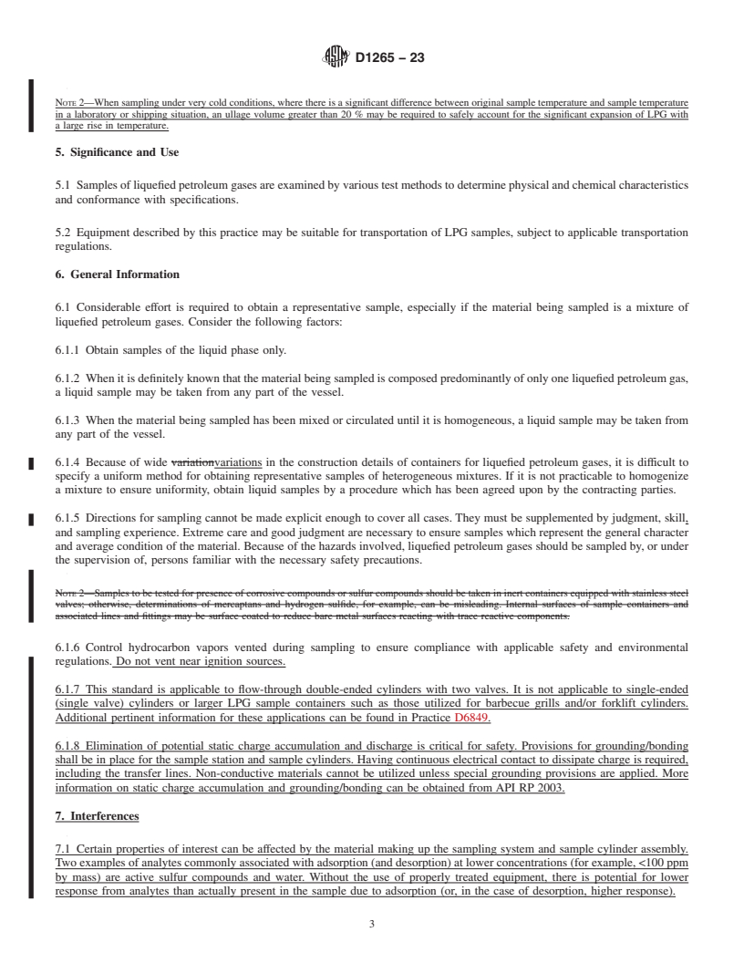 REDLINE ASTM D1265-23 - Standard Practice for  Sampling Liquefied Petroleum (LP) Gases, Manual Method