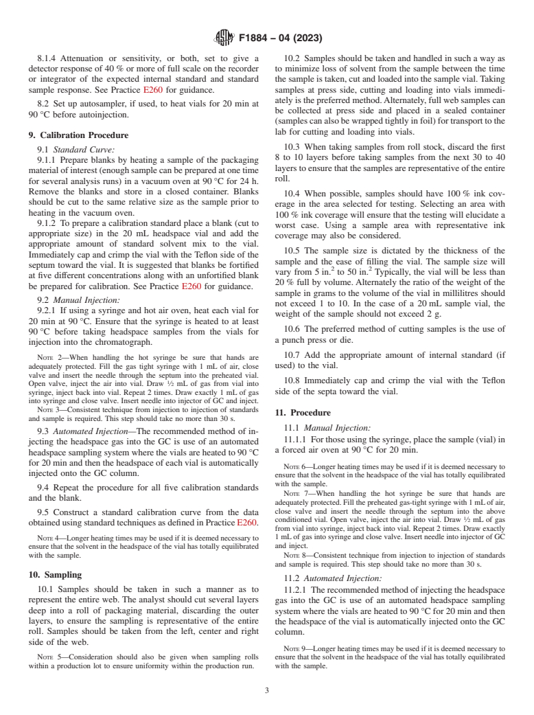 ASTM F1884-04(2023) - Standard Test Methods for  Determining Residual Solvents in Packaging Materials