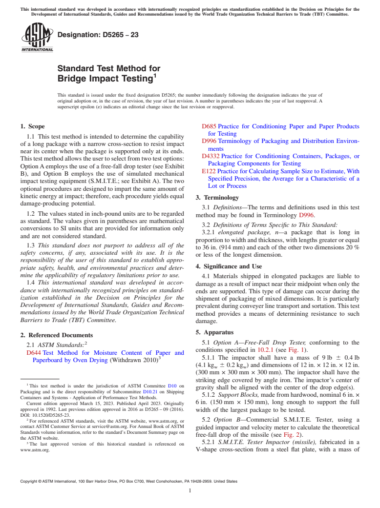 ASTM D5265-23 - Standard Test Method for  Bridge Impact Testing