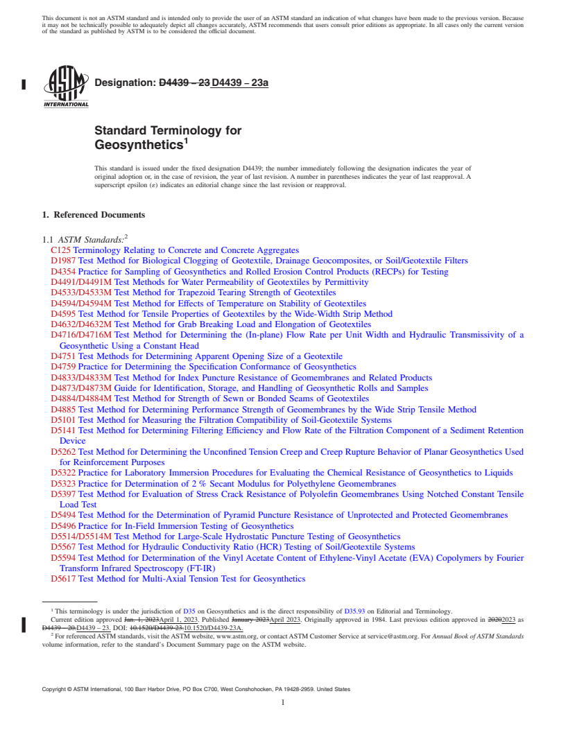 REDLINE ASTM D4439-23a - Standard Terminology for Geosynthetics