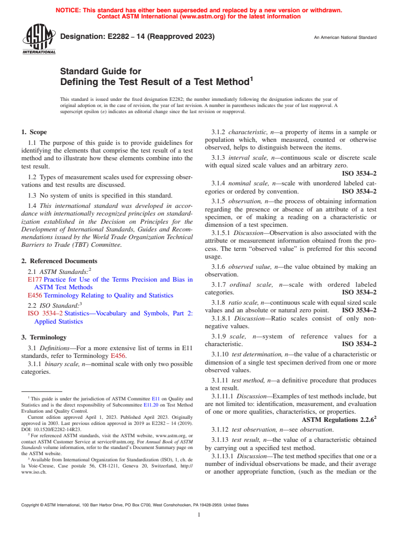 ASTM E2282-14(2023) - Standard Guide for  Defining the Test Result of a Test Method