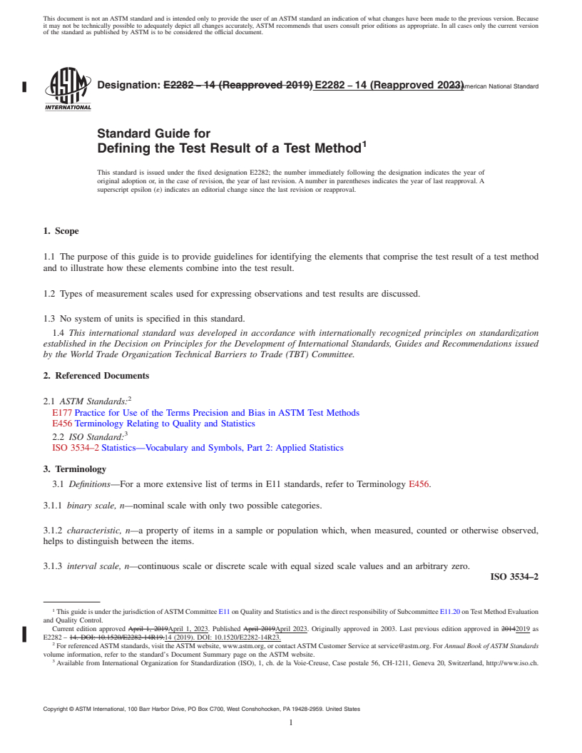 REDLINE ASTM E2282-14(2023) - Standard Guide for  Defining the Test Result of a Test Method