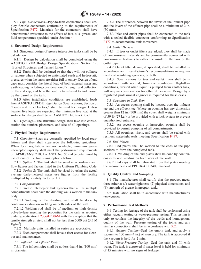 ASTM F2649-14(2023) - Standard Specification for Corrugated High Density Polyethylene (HDPE) Grease Interceptor  Tanks