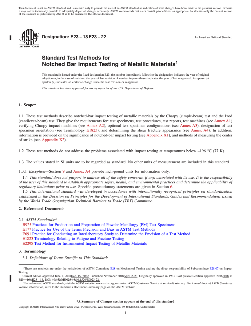 ASTM E23-22 - Standard Test Methods For Notched Bar Impact Testing Of ...