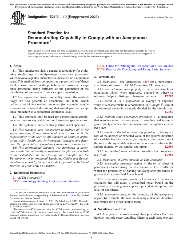 ASTM E2709-19(2023) - Standard Practice for  Demonstrating Capability to Comply with an Acceptance Procedure