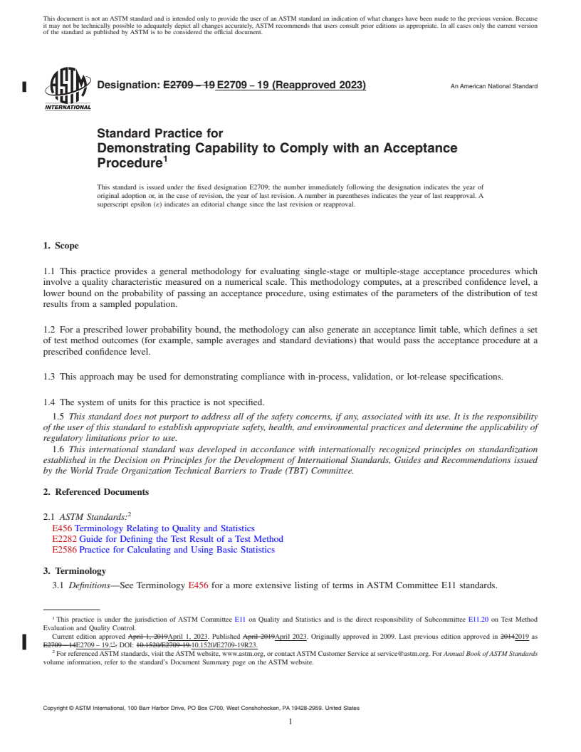 REDLINE ASTM E2709-19(2023) - Standard Practice for  Demonstrating Capability to Comply with an Acceptance Procedure