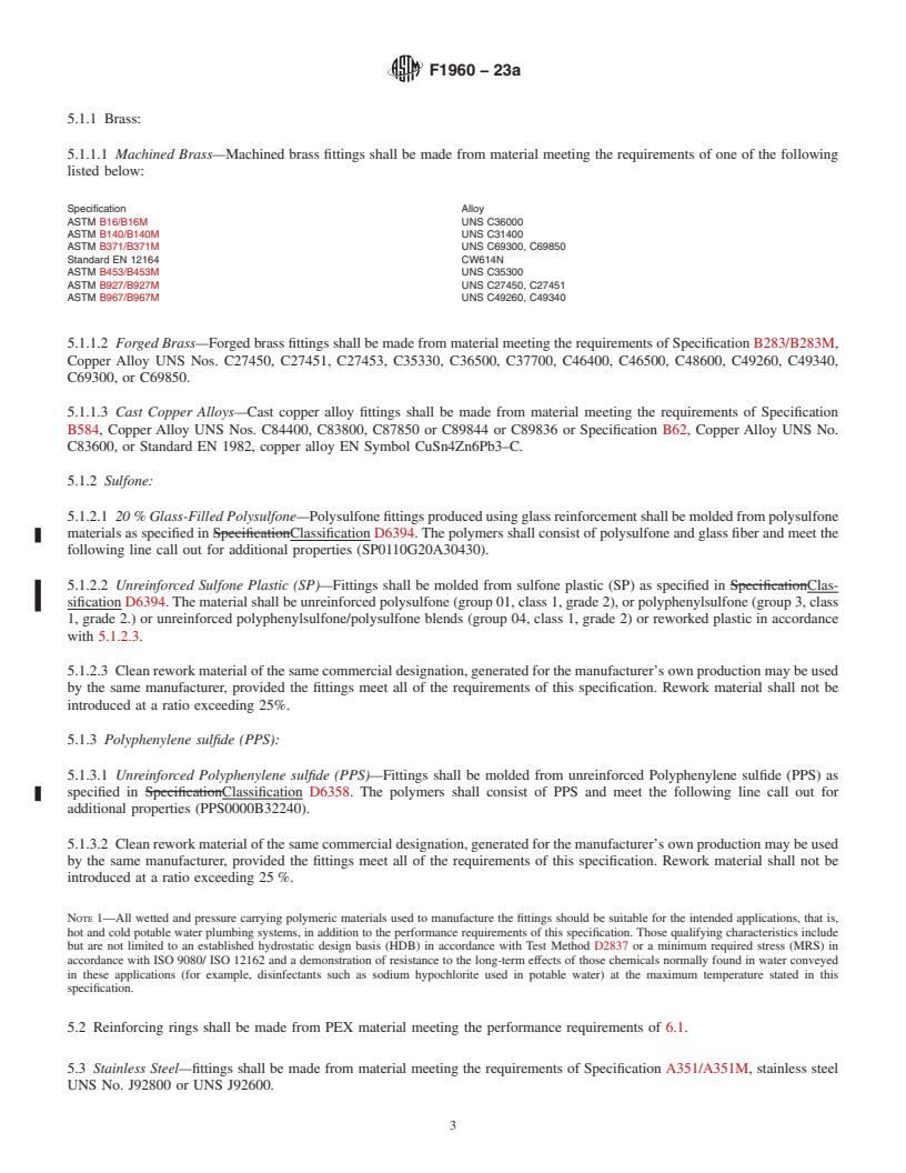 REDLINE ASTM F1960-23a - Standard Specification for  Cold Expansion Fittings with PEX Reinforcing Rings for Use   with Cross-linked Polyethylene (PEX) and Polyethylene of Raised Temperature  (PE-RT) Tubing