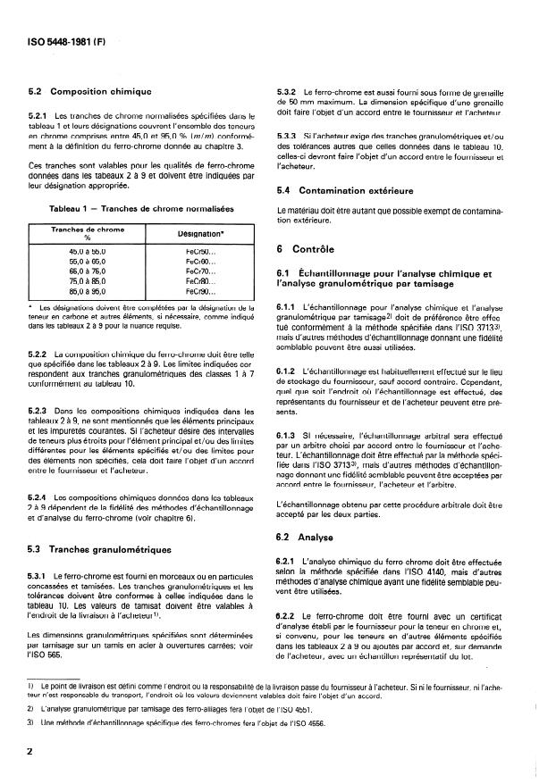 SIST ISO 5448:2000 ISO 5448:1981 - Ferro-chrome -- Spécifications et conditions de livraison - Page 4 preview
