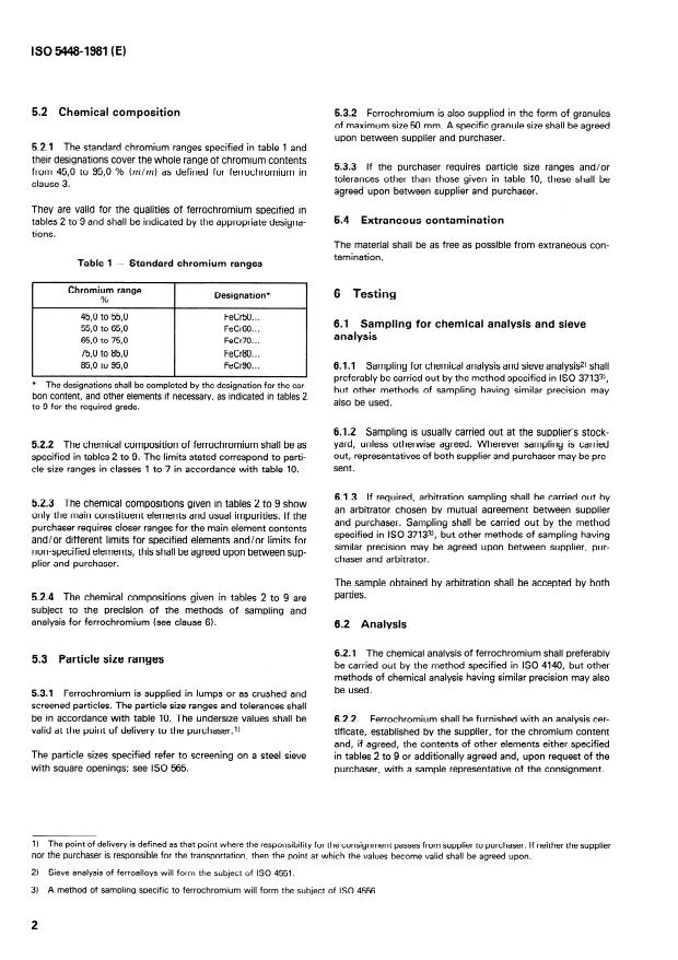 SIST ISO 5448:2000 ISO 5448:1981 - Ferrochromium -- Specification and conditions of delivery - Page 4 preview