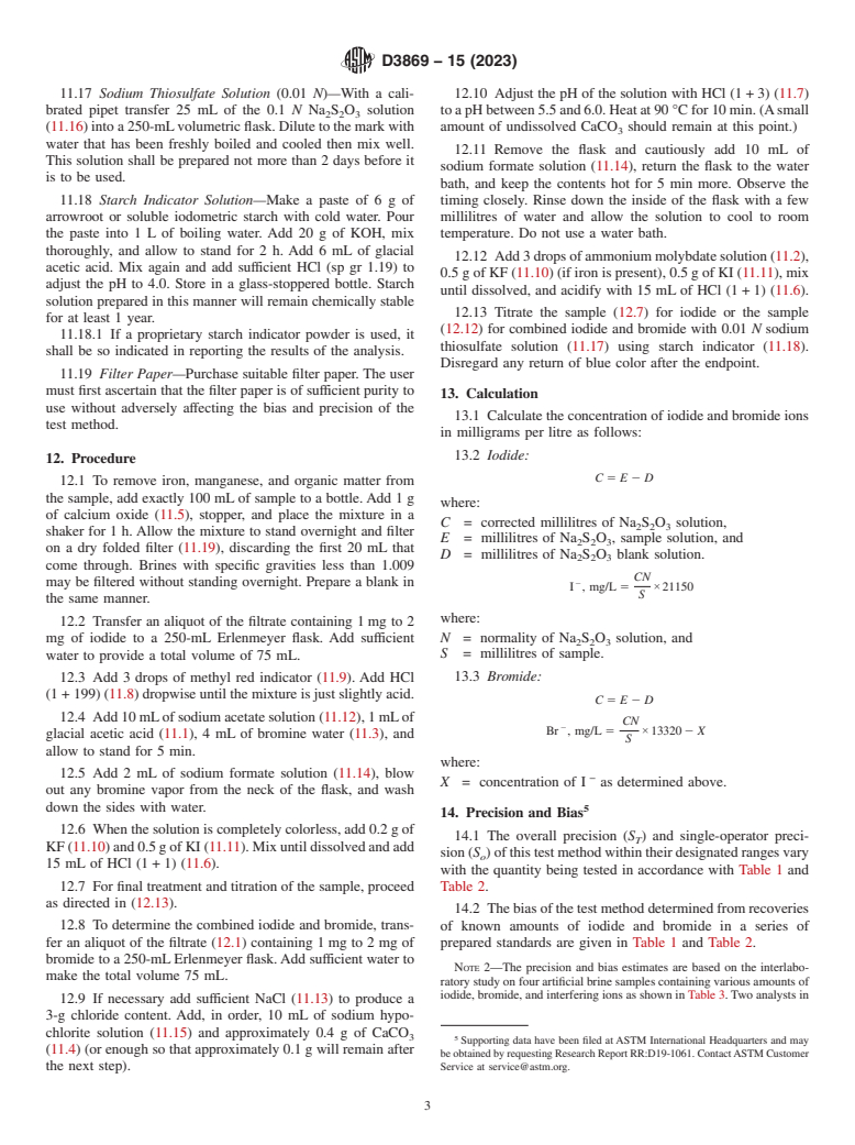 ASTM D3869-15(2023) - Standard Test Methods for  Iodide and Bromide Ions in Brackish Water, Seawater, and Brines