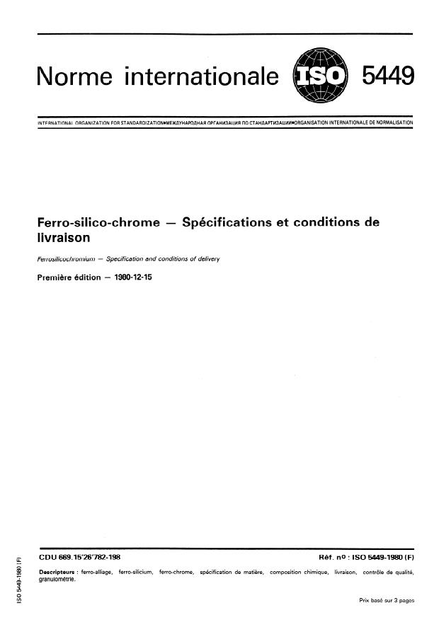ISO 5449:1980 - Ferro-silico-chrome -- Spécifications et conditions de livraison