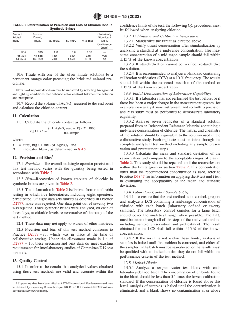 ASTM D4458-15(2023) - Standard Test Method for  Chloride Ions in Brackish Water, Seawater, and Brines