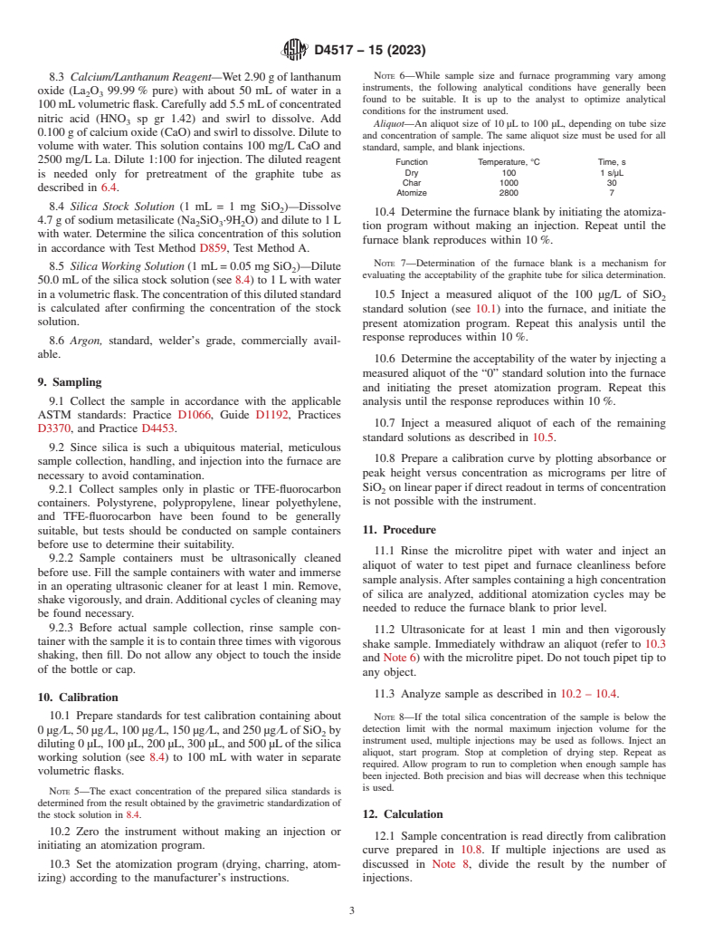 ASTM D4517-15(2023) - Standard Test Method for  Low-Level Total Silica in High-Purity Water by Flameless Atomic   Absorption Spectroscopy