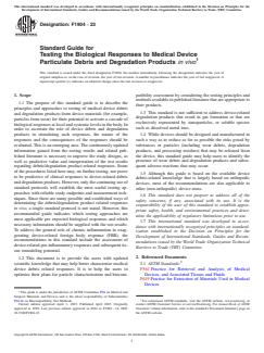 ASTM F1904-23 ASTM F1904-23 - Standard Guide for Testing the Biological Responses to Medical Device Particulate Debris and Degradation Products <emph type="ital">in vivo</emph> - Page 1 preview