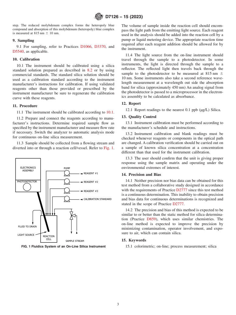 ASTM D7126-15(2023) - Standard Test Method for  On-Line Colorimetric Measurement of Silica